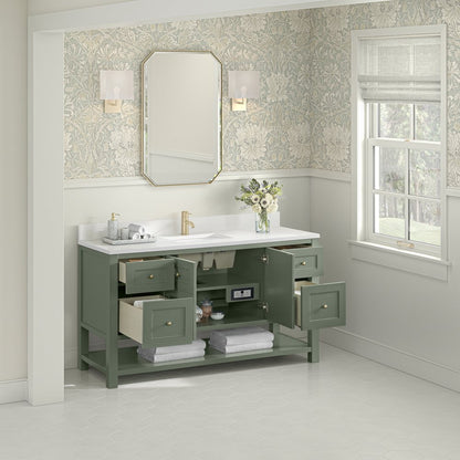 James Martin - Breckenridge 60" Single Vanity, Smokey Celadon, w/ Single Hole 3 CM White Zeus Quartz Top & Backsplash - 330-V60S-SC-1WZ view 5