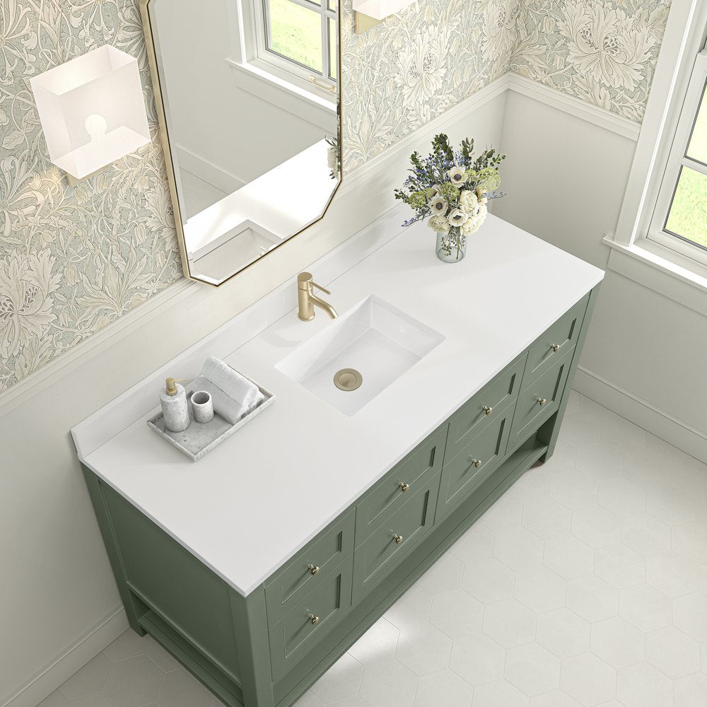 James Martin - Breckenridge 60" Single Vanity, Smokey Celadon, w/ Single Hole 3 CM White Zeus Quartz Top & Backsplash - 330-V60S-SC-1WZ view 7
