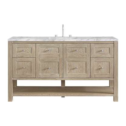 James Martin - Breckenridge 60" Single Vanity, Whitewashed Oak, w/ 3 CM Carrara Marble Top - 330-V60S-WWO-3CAR view 1