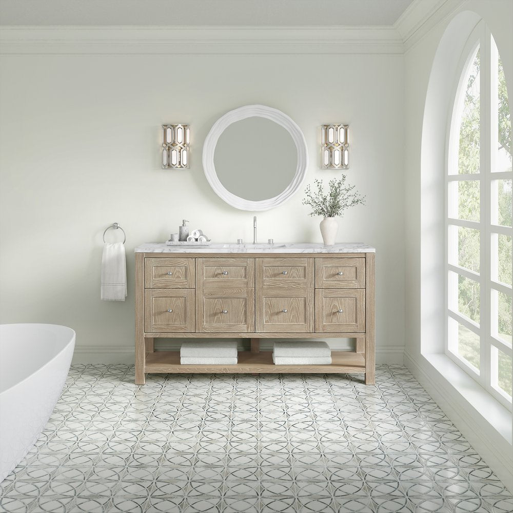 James Martin - Breckenridge 60" Single Vanity, Whitewashed Oak, w/ 3 CM Carrara Marble Top - 330-V60S-WWO-3CAR view 3