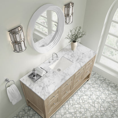 James Martin - Breckenridge 60" Single Vanity, Whitewashed Oak, w/ 3 CM Carrara Marble Top - 330-V60S-WWO-3CAR view 7