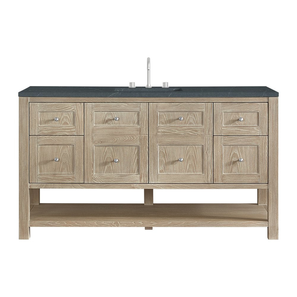 James Martin - Breckenridge 60" Single Vanity, Whitewashed Oak, w/ 3 CM Charcoal Soapstone Quartz Top - 330-V60S-WWO-3CSP view 1