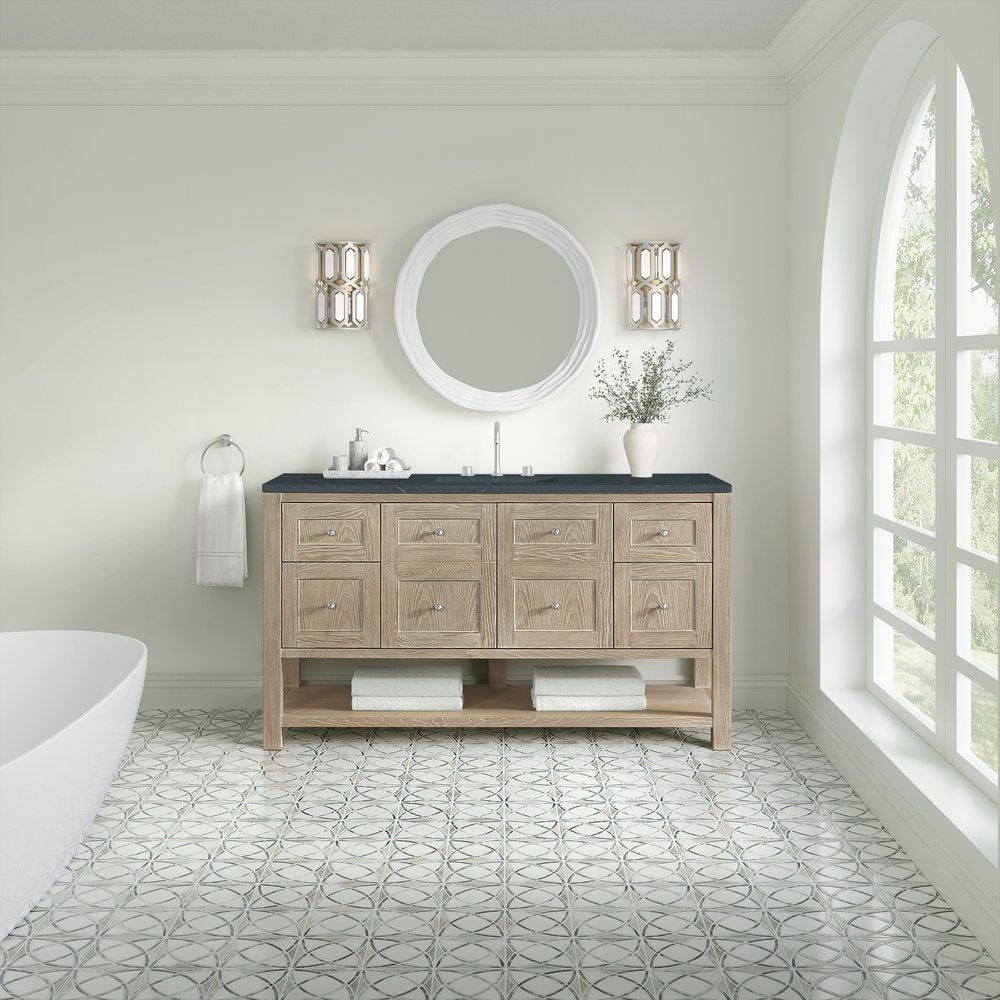 James Martin - Breckenridge 60" Single Vanity, Whitewashed Oak, w/ 3 CM Charcoal Soapstone Quartz Top - 330-V60S-WWO-3CSP view 3