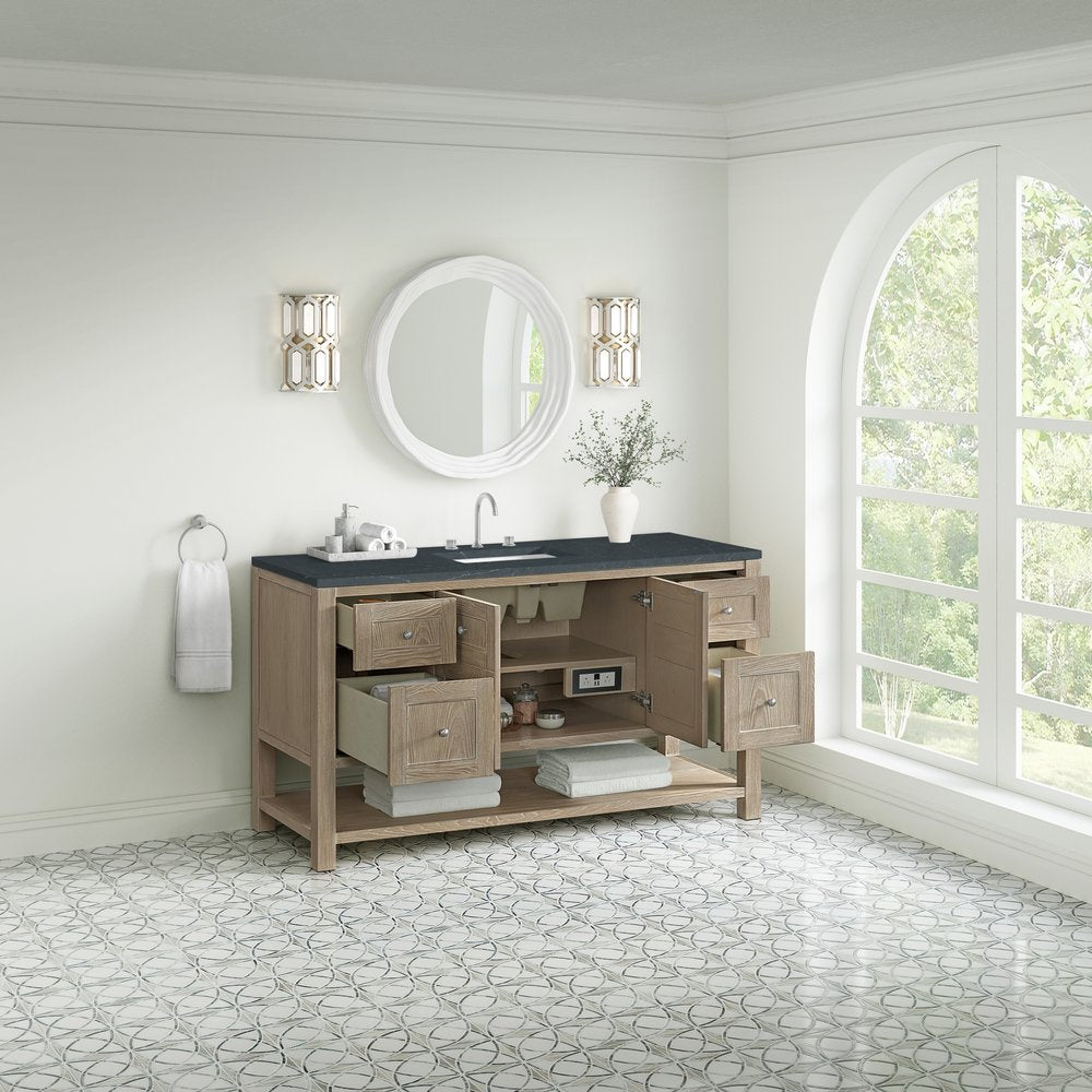 James Martin - Breckenridge 60" Single Vanity, Whitewashed Oak, w/ 3 CM Charcoal Soapstone Quartz Top - 330-V60S-WWO-3CSP view 5
