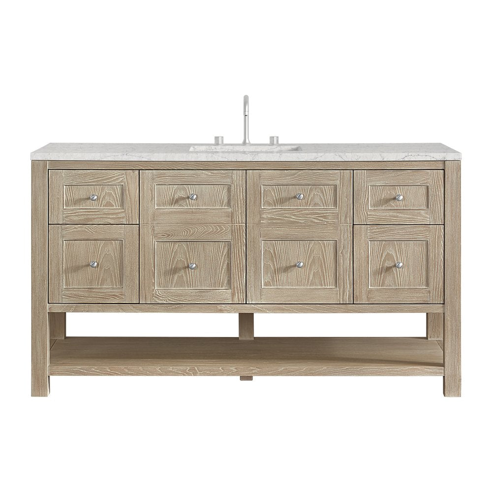 James Martin - Breckenridge 60" Single Vanity, Whitewashed Oak, w/ 3 CM Eternal Jasmine Pearl Quartz Top - 330-V60S-WWO-3EJP view 1