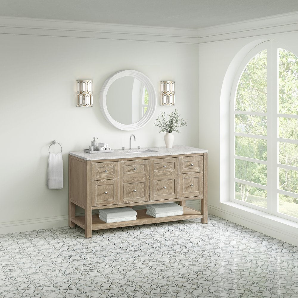 James Martin - Breckenridge 60" Single Vanity, Whitewashed Oak, w/ 3 CM Eternal Jasmine Pearl Quartz Top - 330-V60S-WWO-3EJP view 4