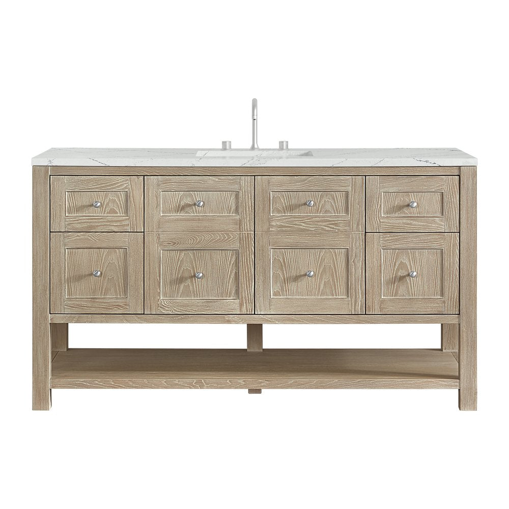 James Martin - Breckenridge 60" Single Vanity, Whitewashed Oak, w/ 3 CM Ethereal Noctis Quartz Top - 330-V60S-WWO-3ENC view 1