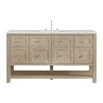 James Martin - Breckenridge 60" Single Vanity, Whitewashed Oak, w/ 3 CM Ethereal Noctis Quartz Top - 330-V60S-WWO-3ENC view 1