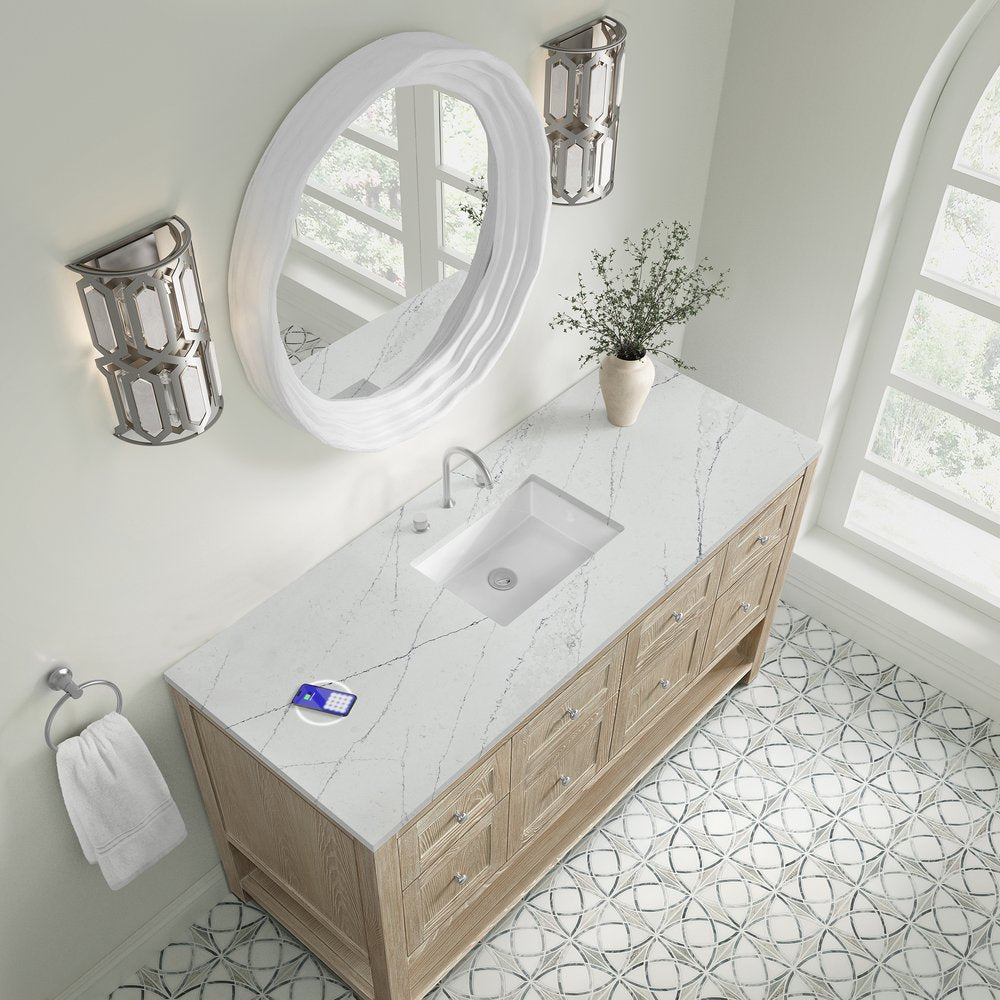 James Martin - Breckenridge 60" Single Vanity, Whitewashed Oak, w/ 3 CM Ethereal Noctis Silestone Top w/ FreePower Wireless Charger - 330-V60S-WWO-FENC view 8