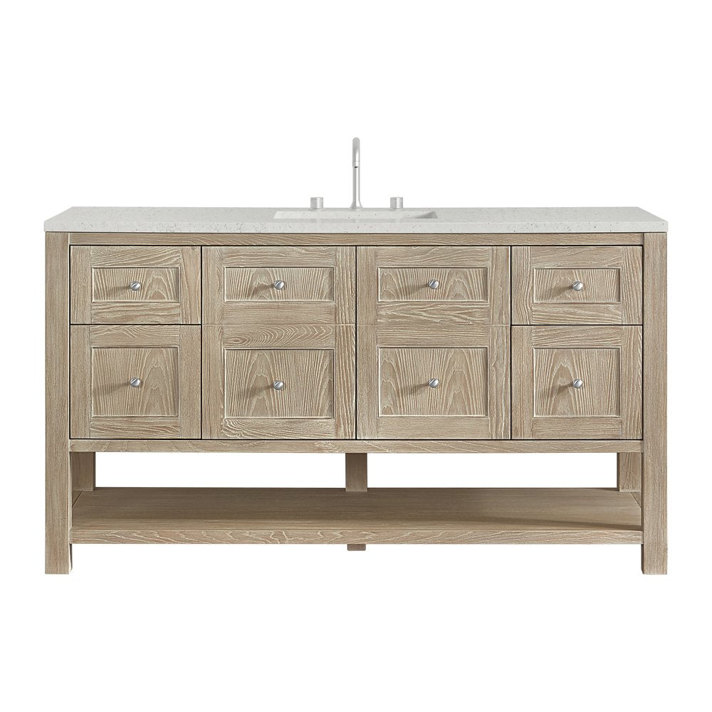 James Martin - Breckenridge 60" Single Vanity, Whitewashed Oak, w/ 3 CM Lime Delight Quartz Top - 330-V60S-WWO-3LDL view 1