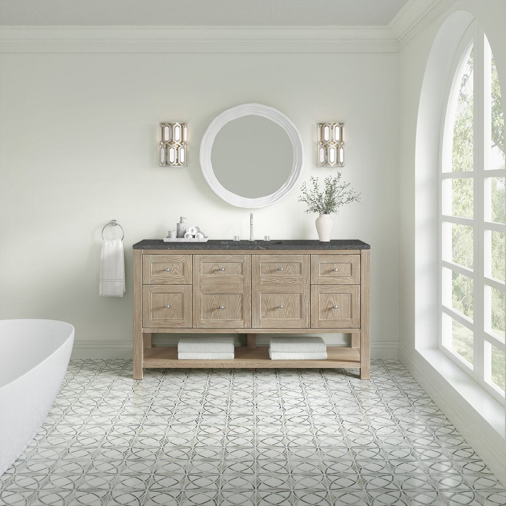 James Martin - Breckenridge 60" Single Vanity, Whitewashed Oak w/ 3 CM Parisien Bleu Top - 330-V60S-WWO-3PBL view 3