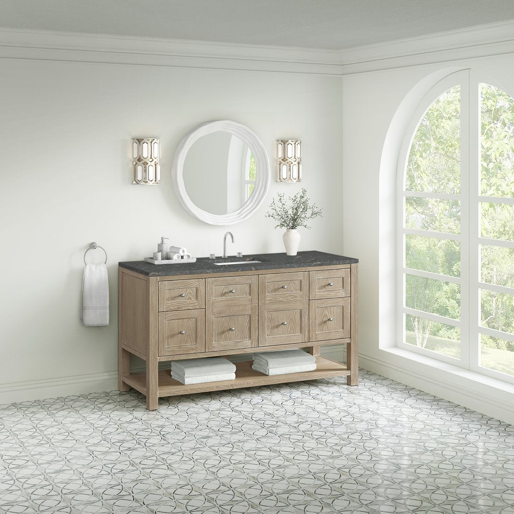 James Martin - Breckenridge 60" Single Vanity, Whitewashed Oak w/ 3 CM Parisien Bleu Top - 330-V60S-WWO-3PBL view 4