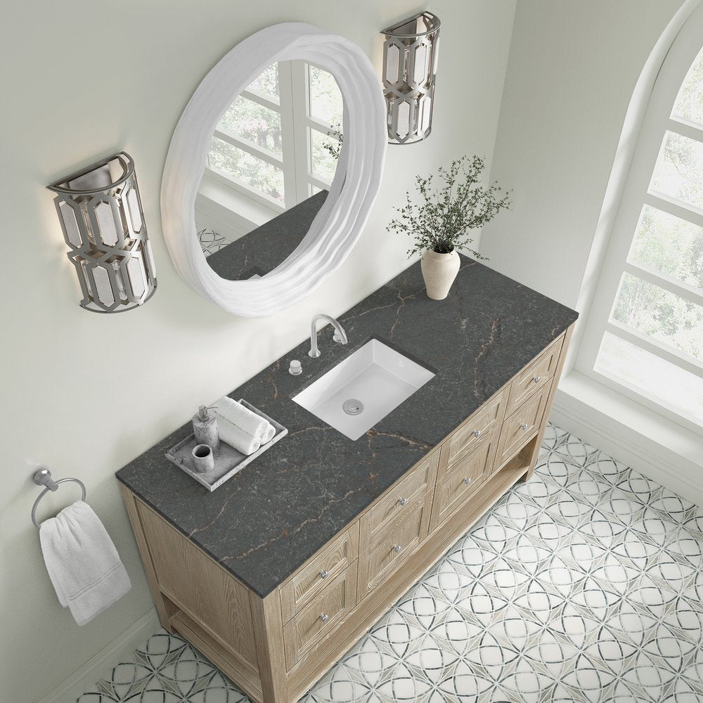 James Martin - Breckenridge 60" Single Vanity, Whitewashed Oak w/ 3 CM Parisien Bleu Top - 330-V60S-WWO-3PBL view 7