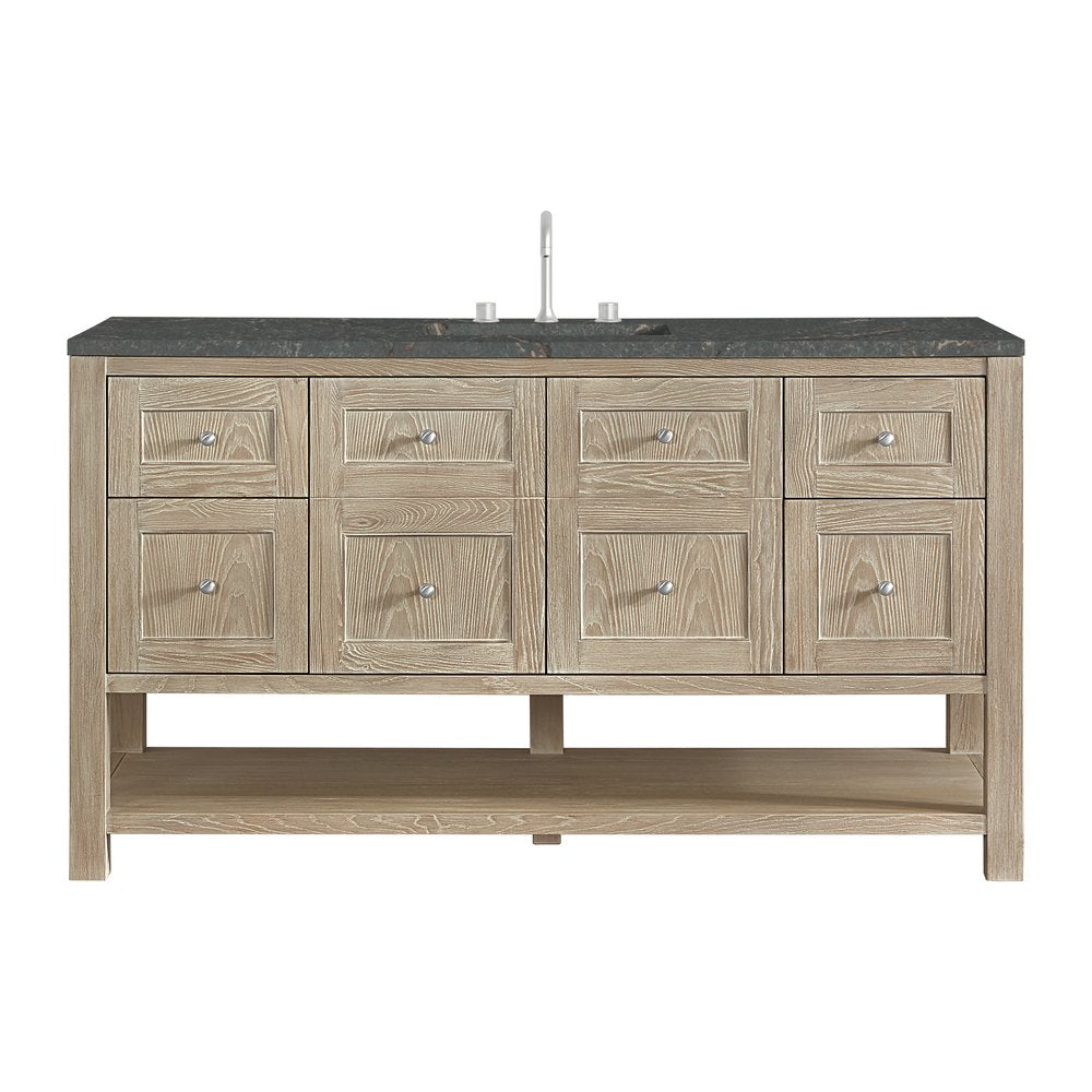 James Martin - Breckenridge 60" Single Vanity, Whitewashed Oak w/ 3 CM Parisien Bleu Top w/ FreePower Wireless Charger - 330-V60S-WWO-FPBL view 1