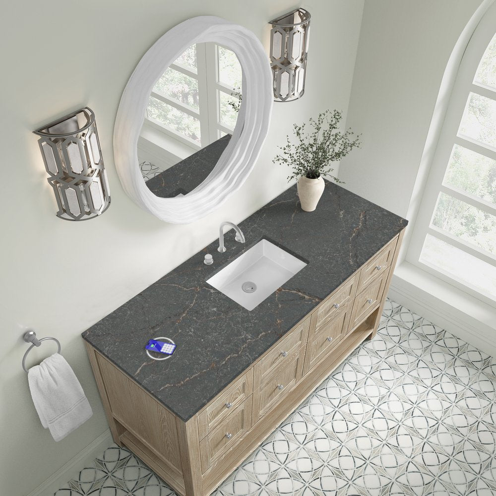 James Martin - Breckenridge 60" Single Vanity, Whitewashed Oak w/ 3 CM Parisien Bleu Top w/ FreePower Wireless Charger - 330-V60S-WWO-FPBL view 8