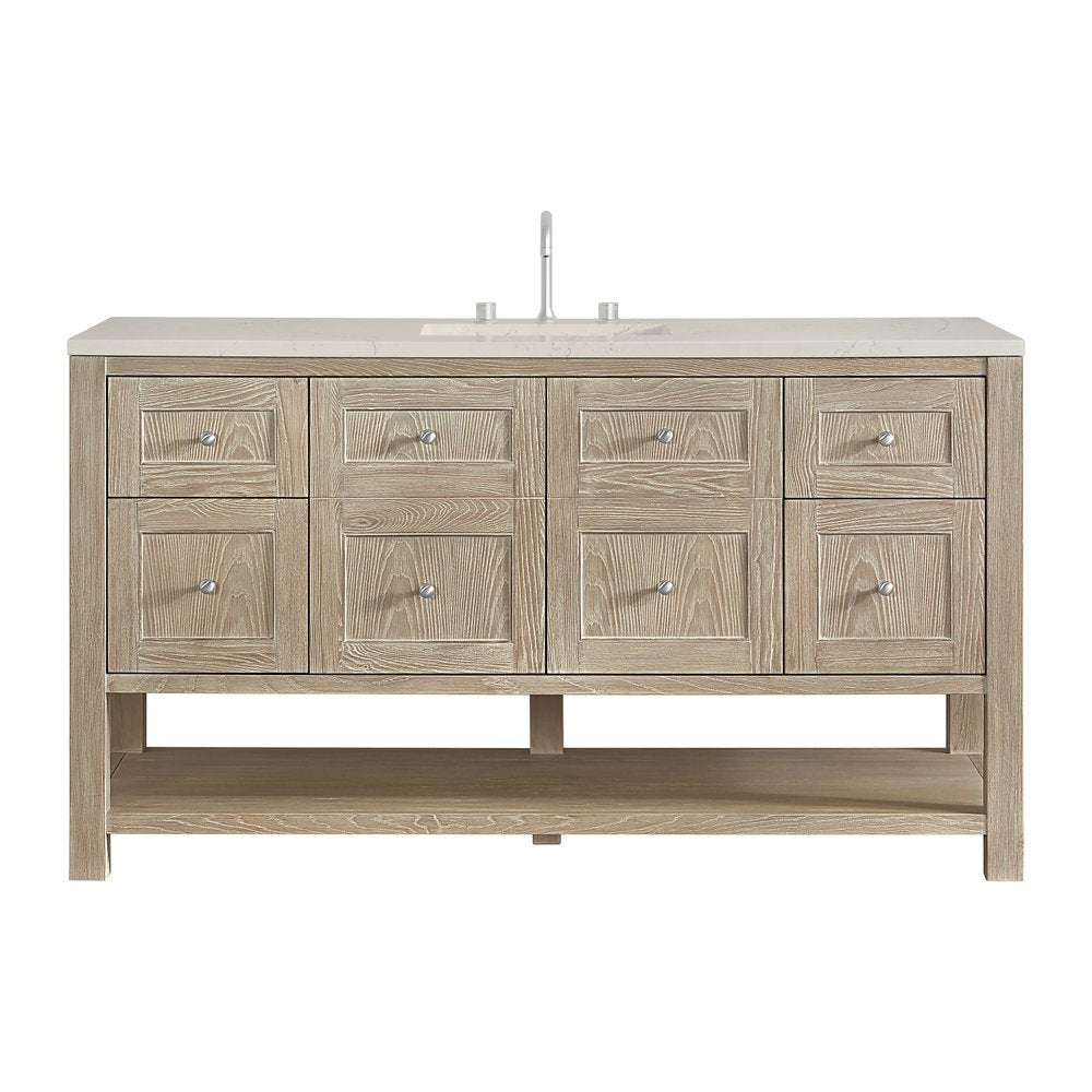 James Martin - Breckenridge 60" Single Vanity, Whitewashed Oak, w/ 3 CM Siberian Silestone Top - 330-V60S-WWO-3SFR view 1