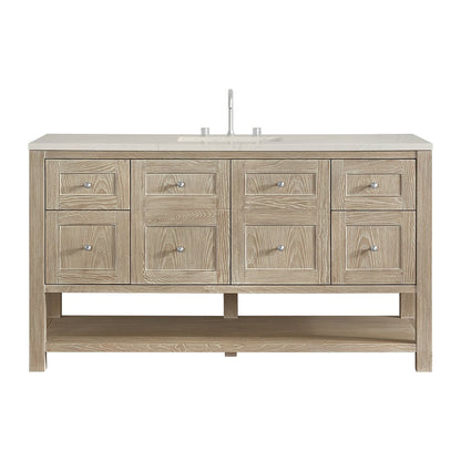 James Martin - Breckenridge 60" Single Vanity, Whitewashed Oak, w/ 3 CM Siberian Silestone Top - 330-V60S-WWO-3SFR view 1