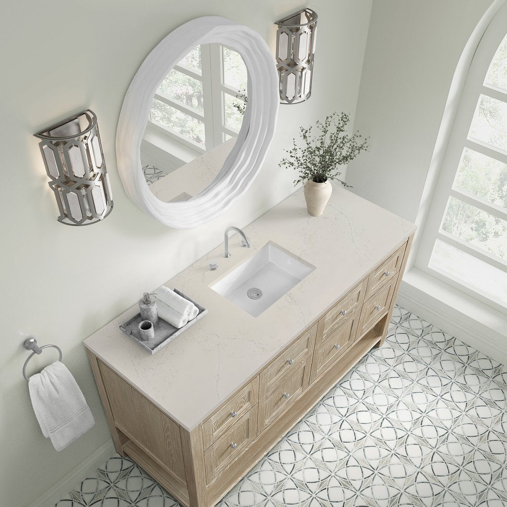 James Martin - Breckenridge 60" Single Vanity, Whitewashed Oak, w/ 3 CM Siberian Silestone Top - 330-V60S-WWO-3SFR view 7