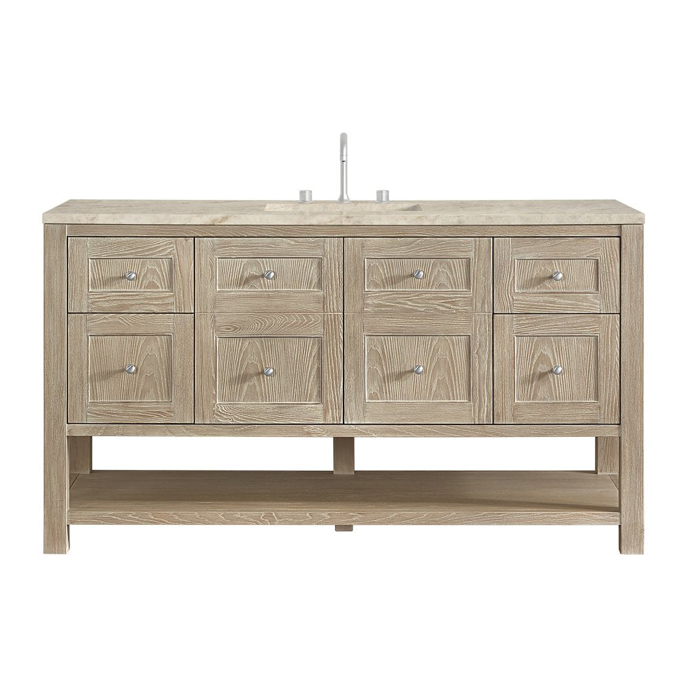 James Martin - Breckenridge 60" Single Vanity, Whitewashed Oak, w/ 3 CM Tajnar Eclos Top - 330-V60S-WWO-3TJR view 1