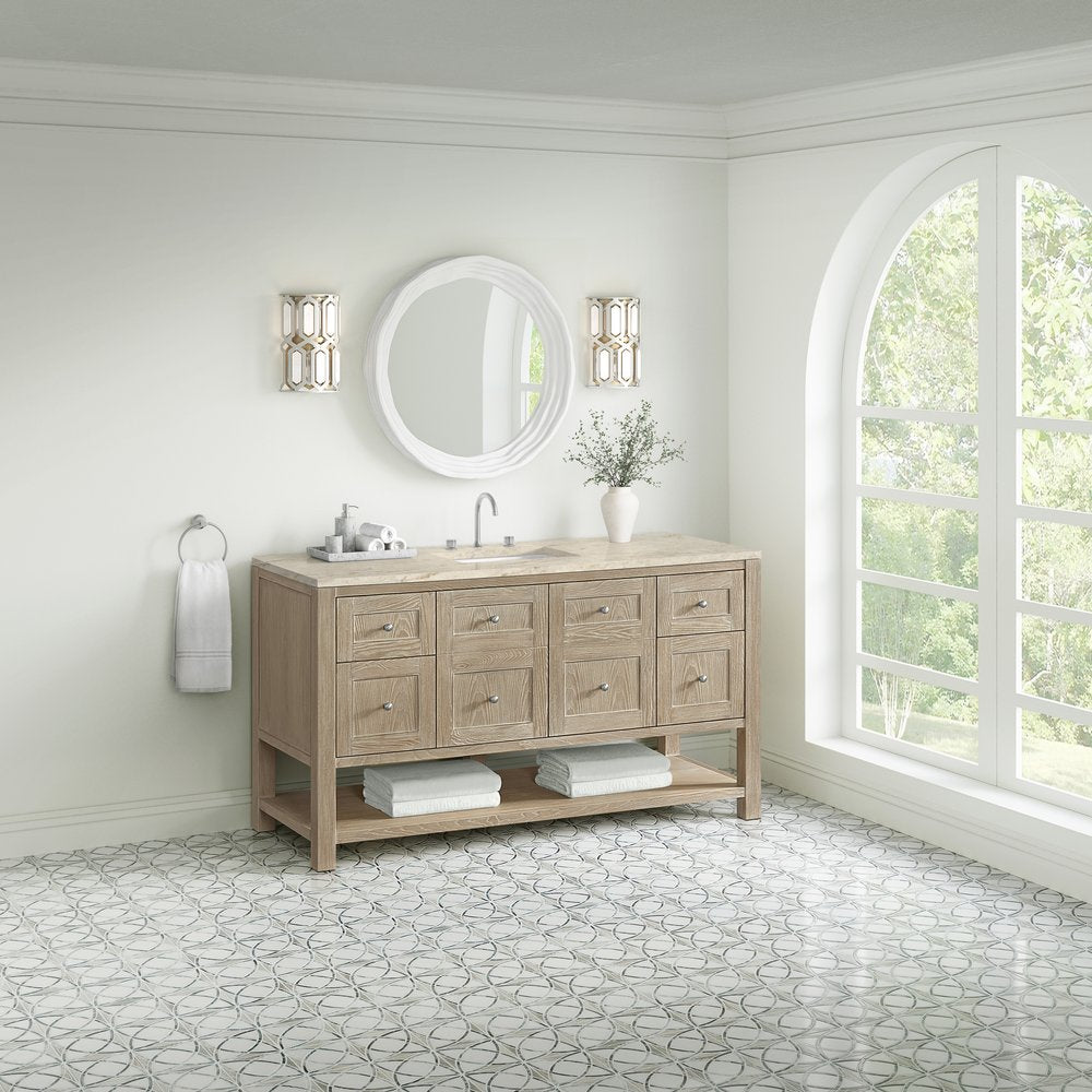 James Martin - Breckenridge 60" Single Vanity, Whitewashed Oak, w/ 3 CM Tajnar Eclos Top - 330-V60S-WWO-3TJR view 4