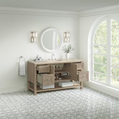 James Martin - Breckenridge 60" Single Vanity, Whitewashed Oak, w/ 3 CM Tajnar Eclos Top - 330-V60S-WWO-3TJR view 5