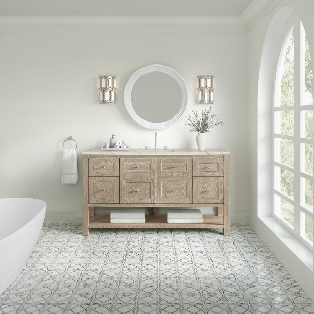 James Martin - Breckenridge 60" Single Vanity, Whitewashed Oak, w/ 3 CM Victorian Silver Silestone Top w/ FreePower Wireless Charger - 330-V60S-WWO-FVSL view 4