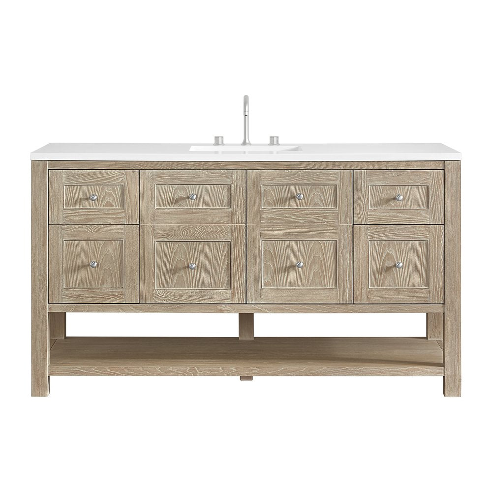 James Martin - Breckenridge 60" Single Vanity, Whitewashed Oak, w/ 3 CM White Zeus Quartz Top - 330-V60S-WWO-3WZ view 1