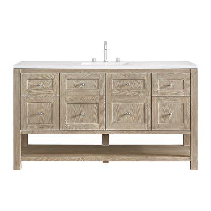 James Martin - Breckenridge 60" Single Vanity, Whitewashed Oak, w/ 3 CM White Zeus Quartz Top - 330-V60S-WWO-3WZ view 1
