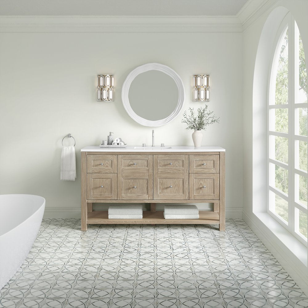 James Martin - Breckenridge 60" Single Vanity, Whitewashed Oak, w/ 3 CM White Zeus Quartz Top - 330-V60S-WWO-3WZ view 3