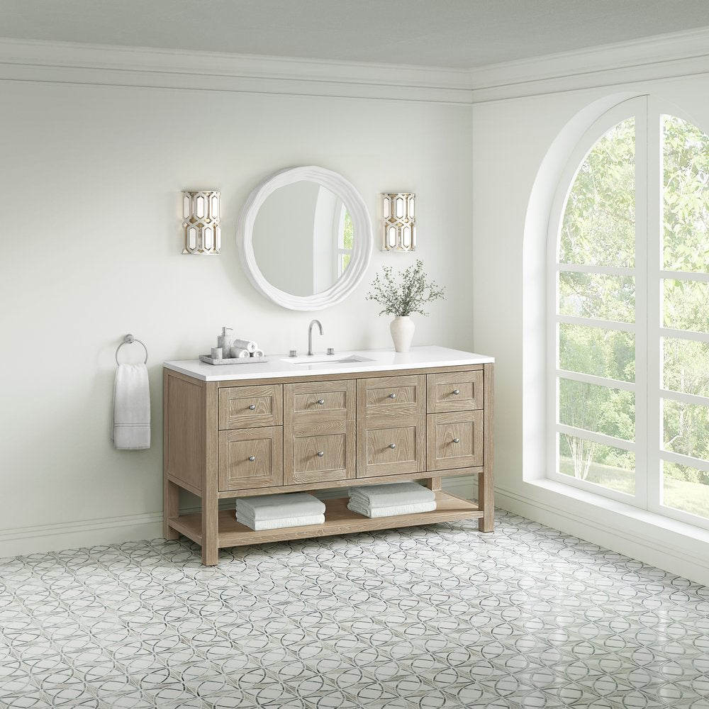 James Martin - Breckenridge 60" Single Vanity, Whitewashed Oak, w/ 3 CM White Zeus Quartz Top - 330-V60S-WWO-3WZ view 4