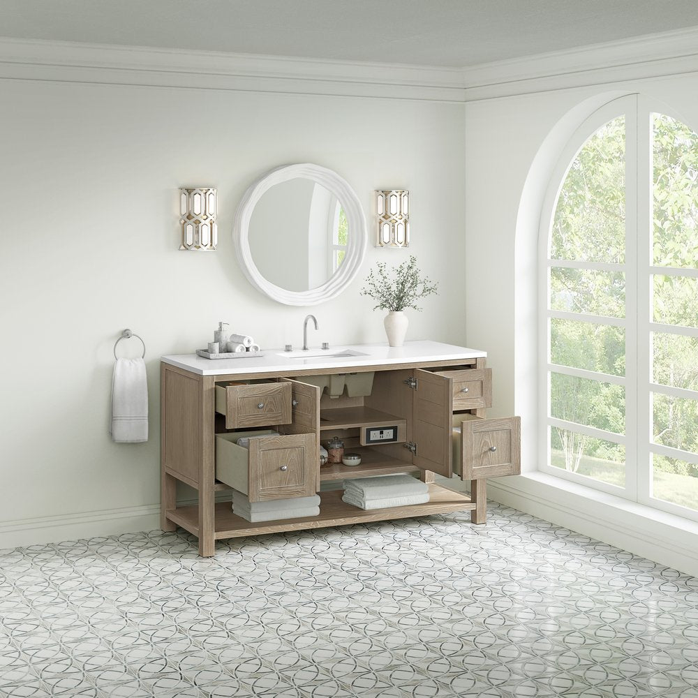 James Martin - Breckenridge 60" Single Vanity, Whitewashed Oak, w/ 3 CM White Zeus Quartz Top - 330-V60S-WWO-3WZ view 5