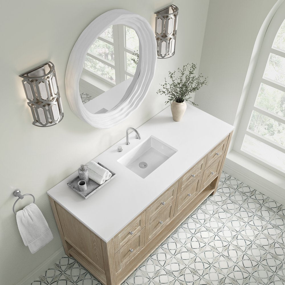 James Martin - Breckenridge 60" Single Vanity, Whitewashed Oak, w/ 3 CM White Zeus Quartz Top - 330-V60S-WWO-3WZ view 7