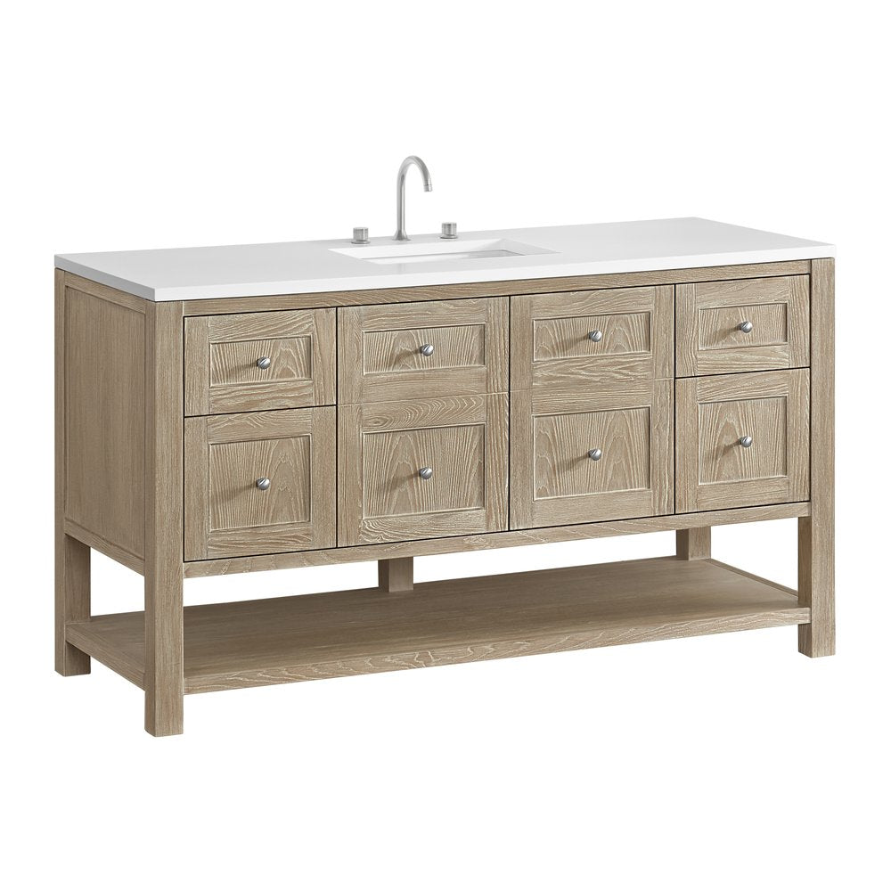 James Martin - Breckenridge 60" Single Vanity, Whitewashed Oak, w/ 3 CM White Zeus Quartz Top - 330-V60S-WWO-3WZ view 10