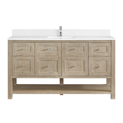 James Martin - Breckenridge 60" Single Vanity, Whitewashed Oak, w/ Single Hole 3 CM White Zeus Quartz Top & Backsplash - 330-V60S-WWO-1WZ view 1