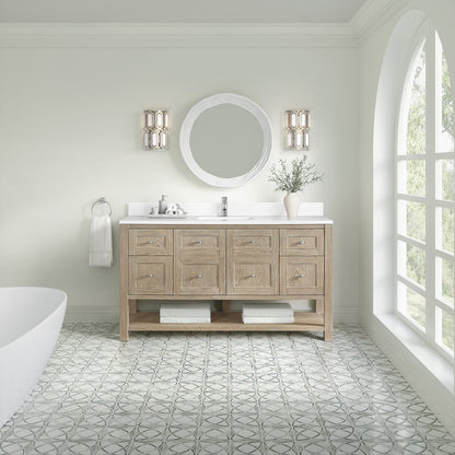 James Martin - Breckenridge 60" Single Vanity, Whitewashed Oak, w/ Single Hole 3 CM White Zeus Quartz Top & Backsplash - 330-V60S-WWO-1WZ view 3