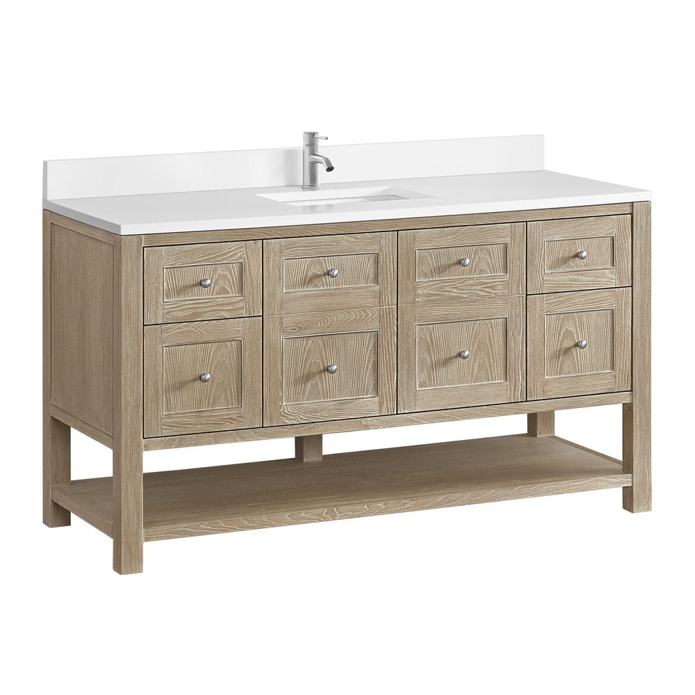 James Martin - Breckenridge 60" Single Vanity, Whitewashed Oak, w/ Single Hole 3 CM White Zeus Quartz Top & Backsplash - 330-V60S-WWO-1WZ view 10