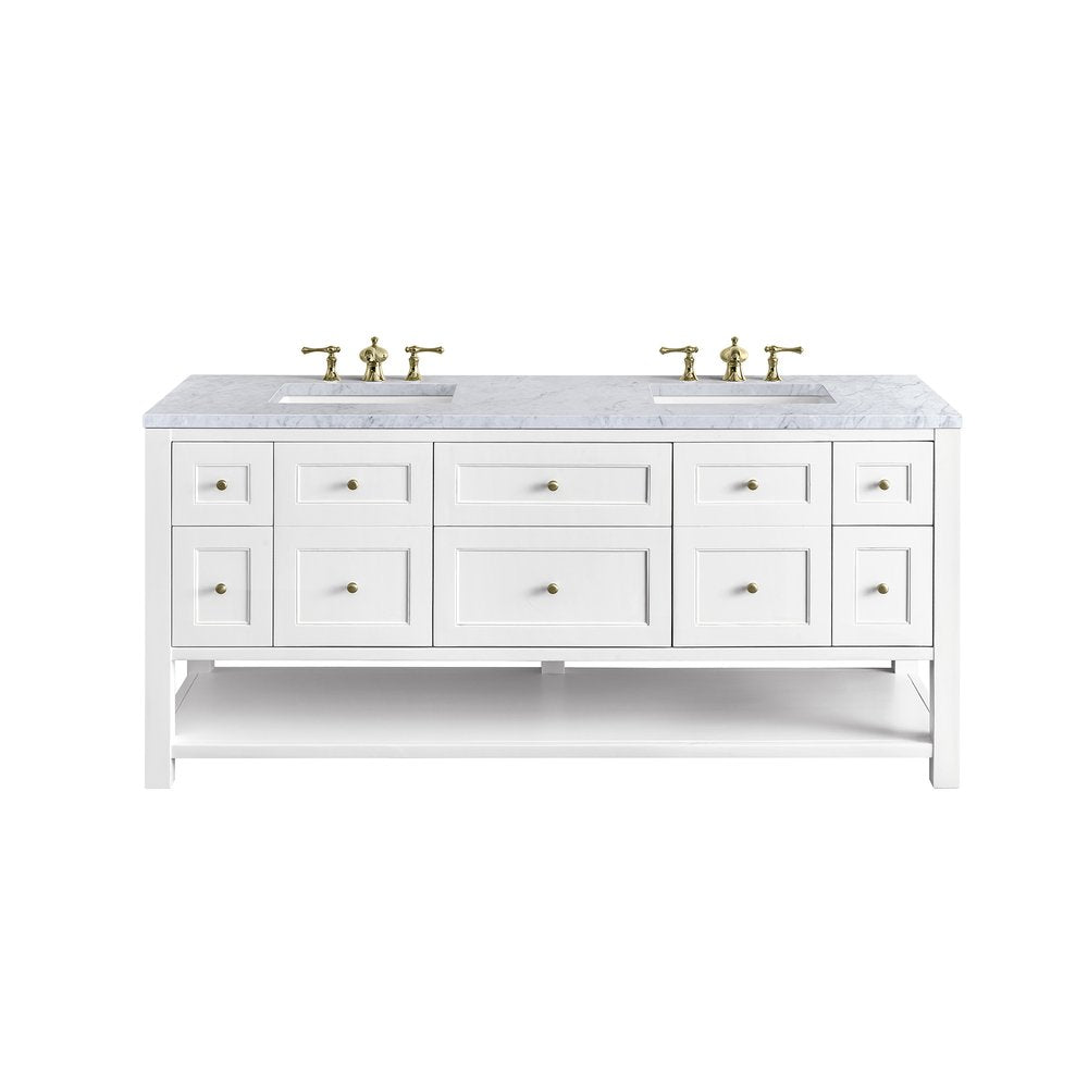 James Martin - Breckenridge 72" Double Vanity, Bright White w/ 3 CM Carrara Marble Top - 330-V72-BW-3CAR view 1