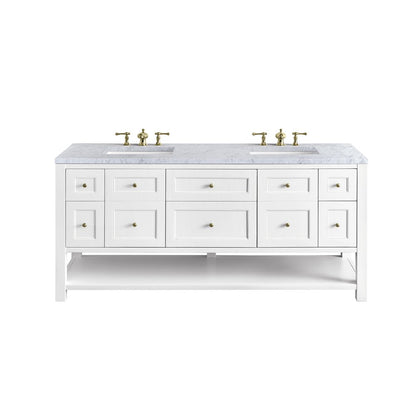 James Martin - Breckenridge 72" Double Vanity, Bright White w/ 3 CM Carrara Marble Top - 330-V72-BW-3CAR view 1