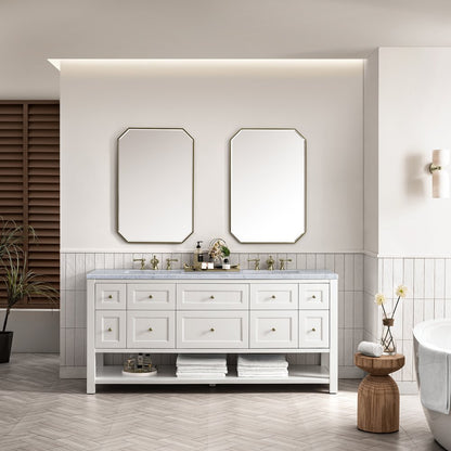 James Martin - Breckenridge 72" Double Vanity, Bright White w/ 3 CM Carrara Marble Top - 330-V72-BW-3CAR view 3