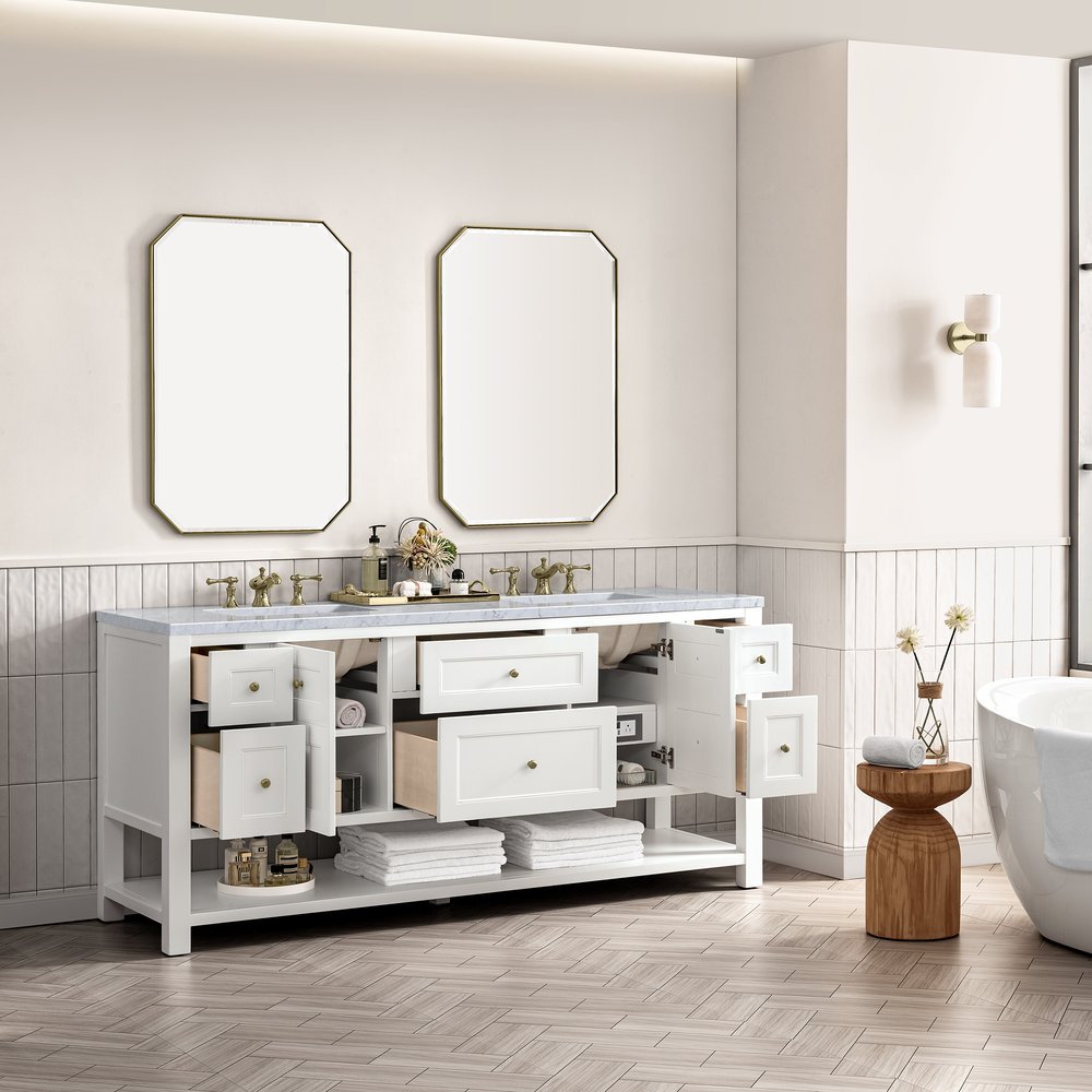 James Martin - Breckenridge 72" Double Vanity, Bright White w/ 3 CM Carrara Marble Top - 330-V72-BW-3CAR view 5