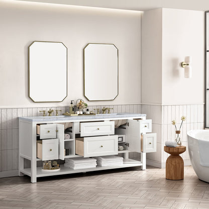 James Martin - Breckenridge 72" Double Vanity, Bright White w/ 3 CM Carrara Marble Top - 330-V72-BW-3CAR view 5