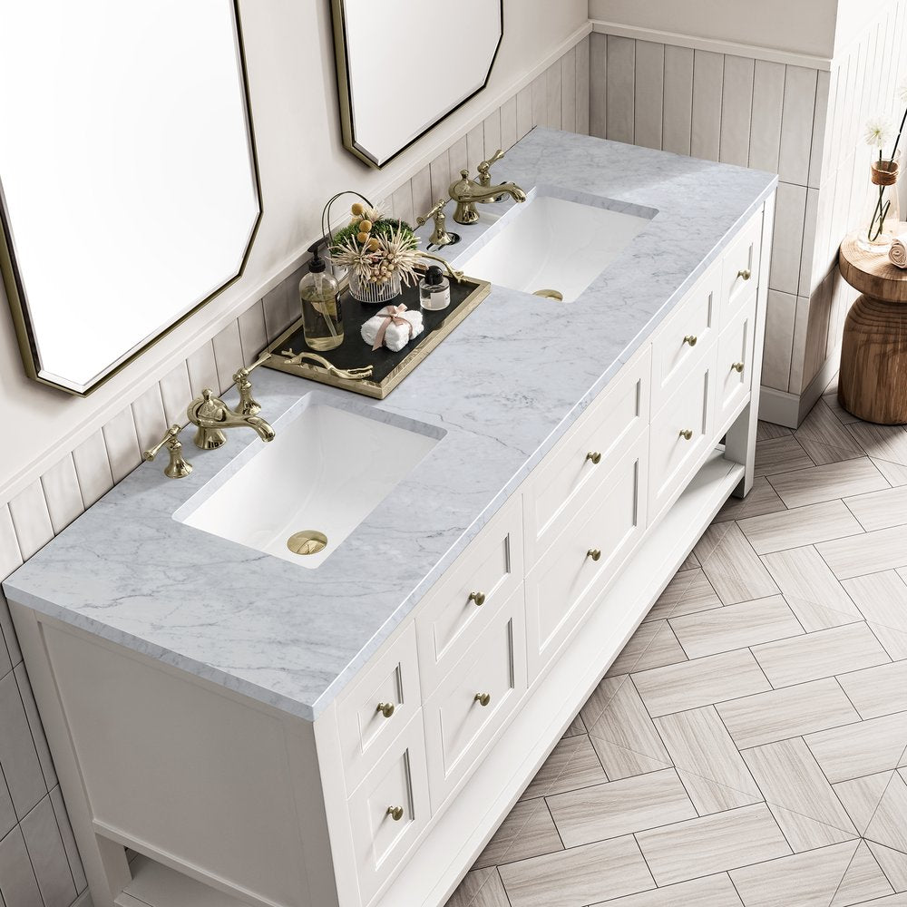 James Martin - Breckenridge 72" Double Vanity, Bright White w/ 3 CM Carrara Marble Top - 330-V72-BW-3CAR view 7