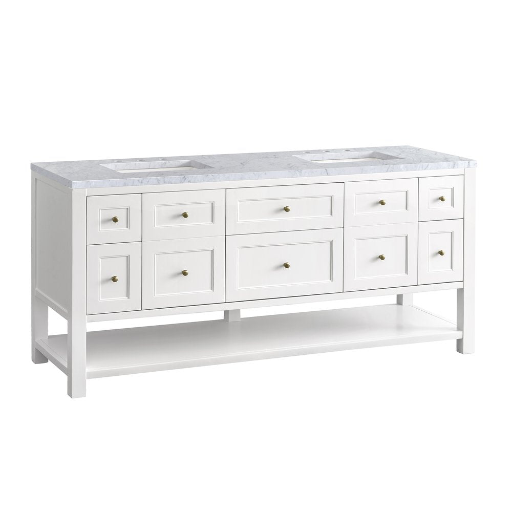 James Martin - Breckenridge 72" Double Vanity, Bright White w/ 3 CM Carrara Marble Top - 330-V72-BW-3CAR view 10