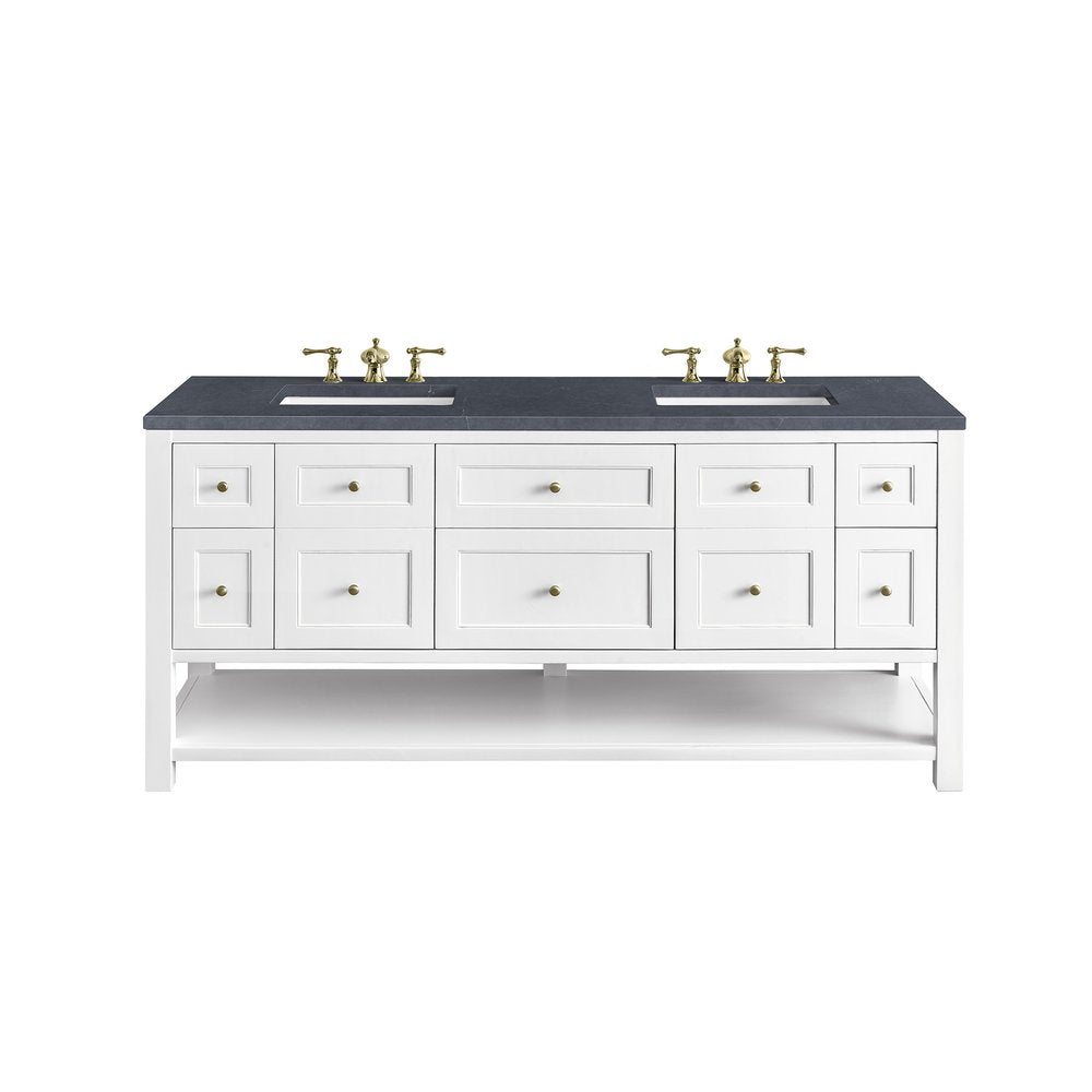James Martin - Breckenridge 72" Double Vanity, Bright White w/ 3 CM Charcoal Soapstone Top - 330-V72-BW-3CSP view 1
