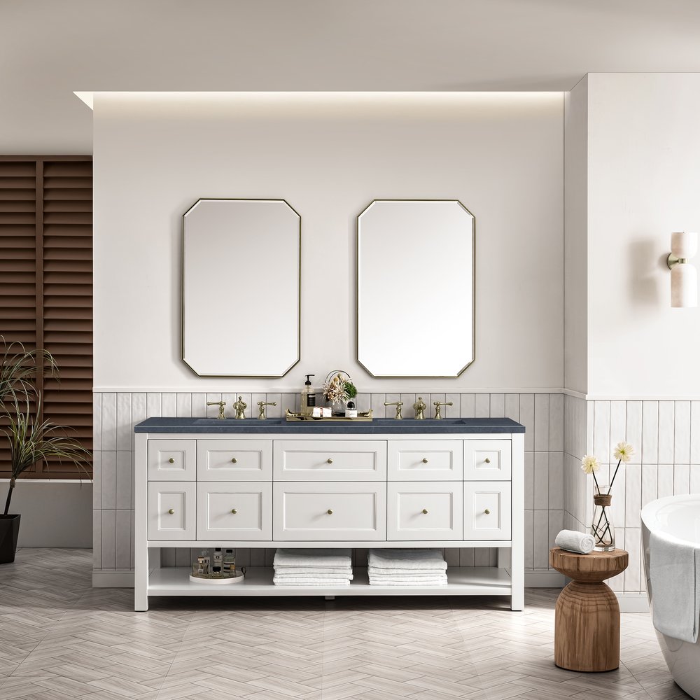James Martin - Breckenridge 72" Double Vanity, Bright White w/ 3 CM Charcoal Soapstone Top - 330-V72-BW-3CSP view 3