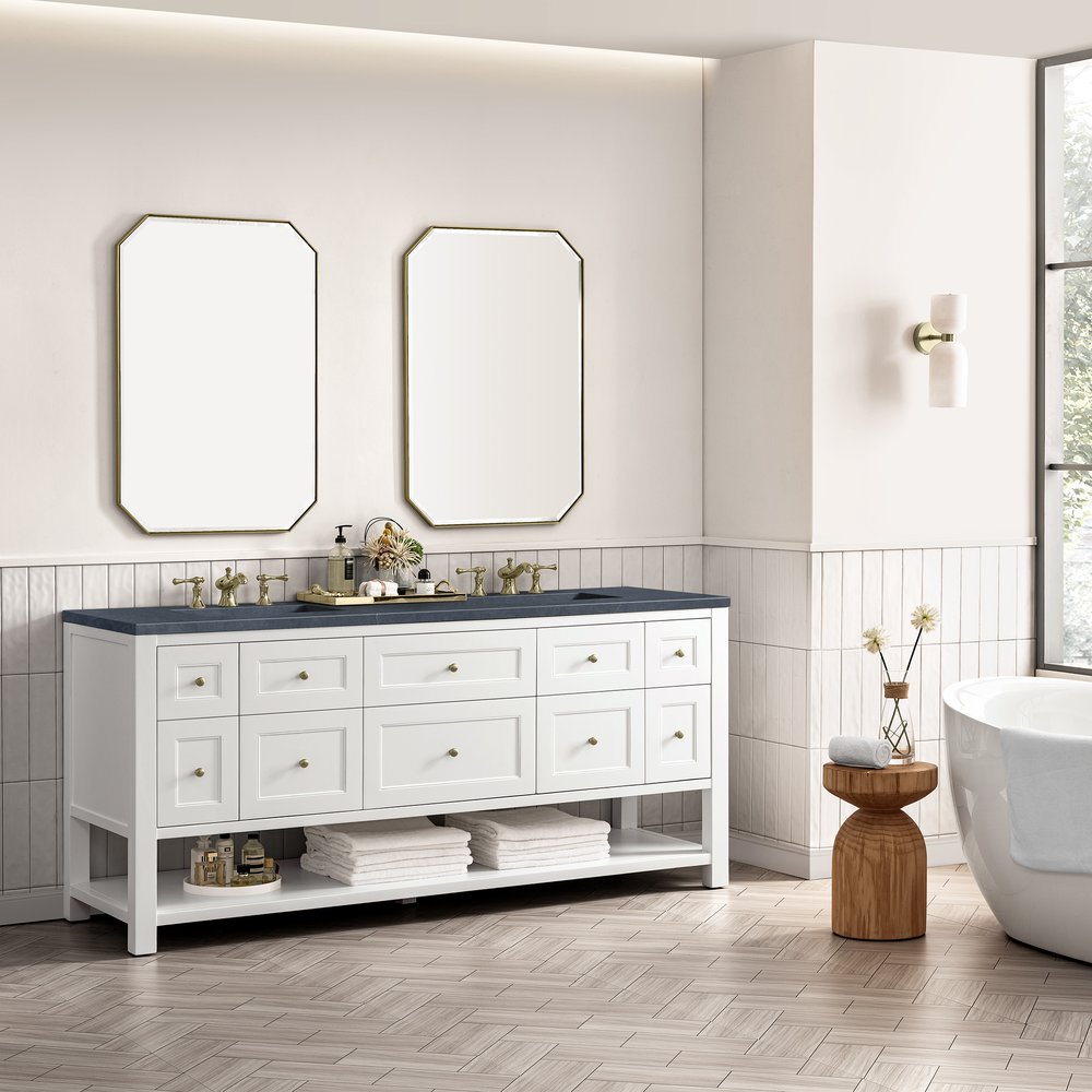 James Martin - Breckenridge 72" Double Vanity, Bright White w/ 3 CM Charcoal Soapstone Top - 330-V72-BW-3CSP view 4
