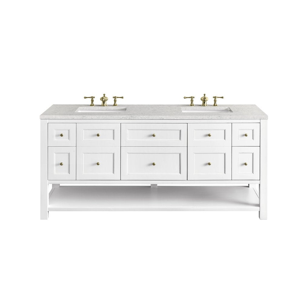 James Martin - Breckenridge 72" Double Vanity, Bright White w/ 3 CM Eternal Jasmine Pearl Top - 330-V72-BW-3EJP view 1