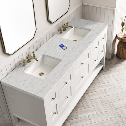 James Martin - Breckenridge 72" Double Vanity, Bright White w/ 3 CM Eternal Jasmine Pearl Top w/FreePower Wireless Charger - 330-V72-BW-FEJP view 5