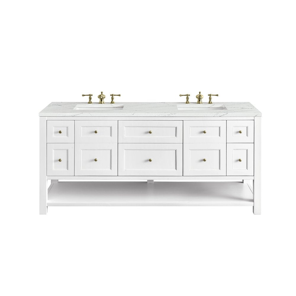 James Martin - Breckenridge 72" Double Vanity, Bright White w/ 3 CM Ethereal Noctis Top - 330-V72-BW-3ENC view 1