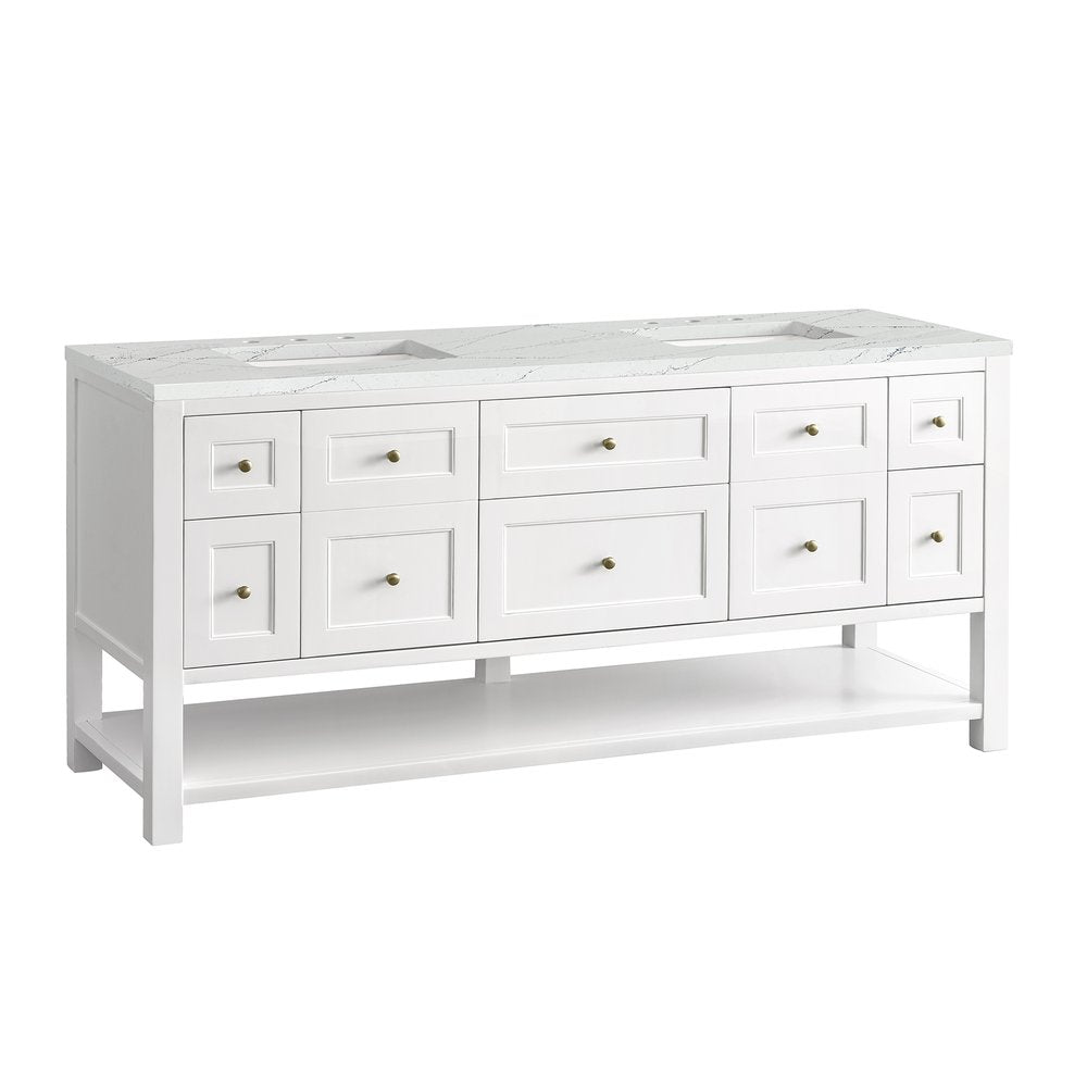 James Martin - Breckenridge 72" Double Vanity, Bright White w/ 3 CM Ethereal Noctis Top - 330-V72-BW-3ENC view 2
